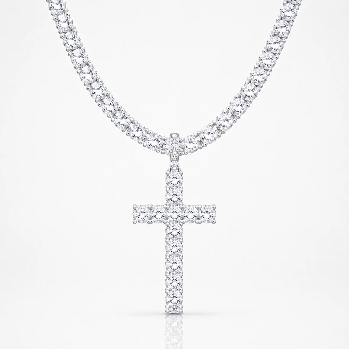 Cadena Cruz Iced Tennis Oro Blanco