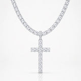 Cadena Cruz Iced Tennis Oro Blanco